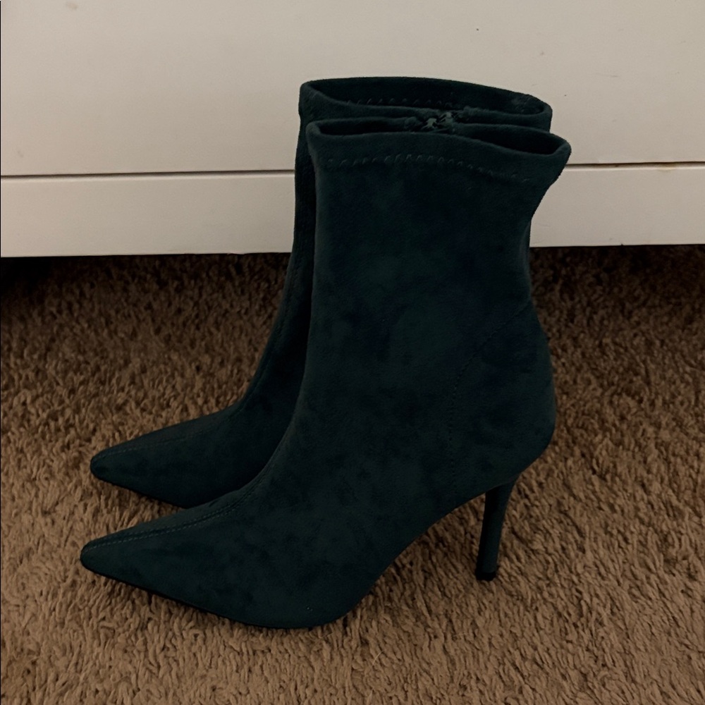 JustFab Dark Green Heeled Boots - Picture 2 of 5